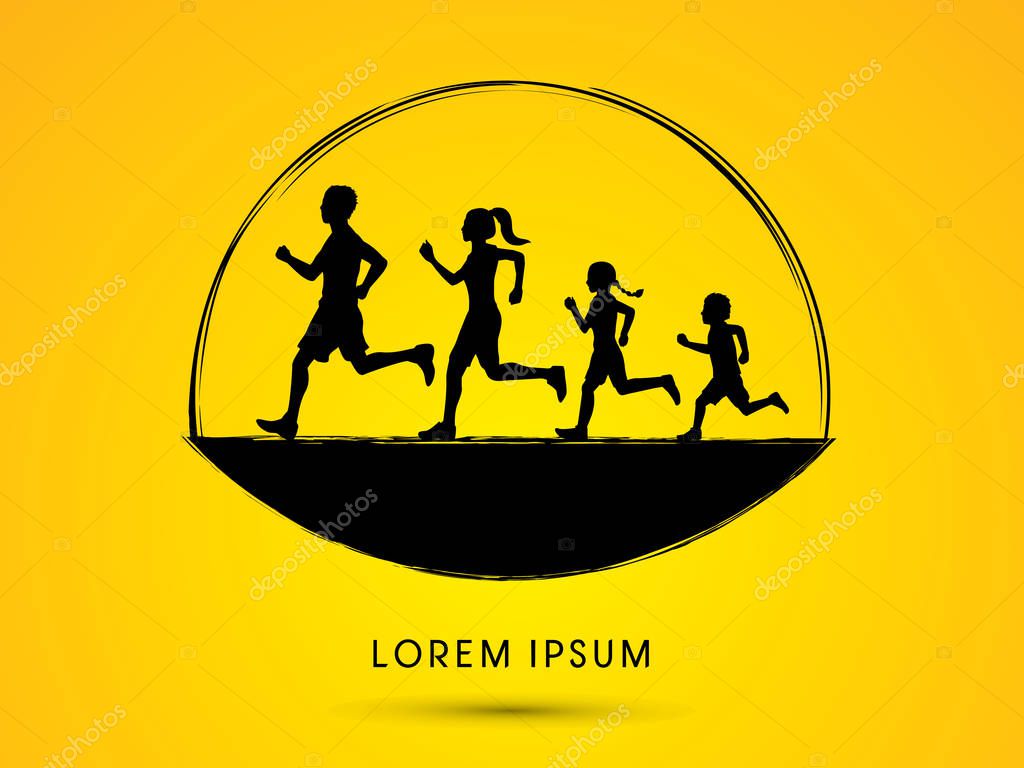 Family running silhouettes graphic vector