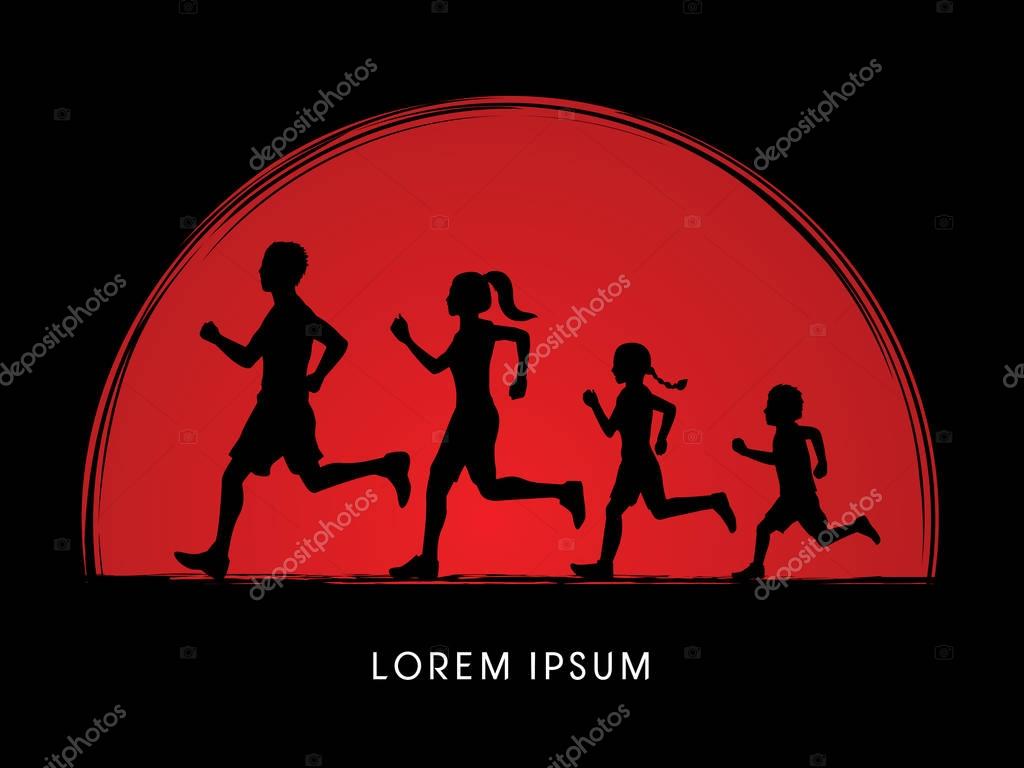 Family running silhouettes graphic vector