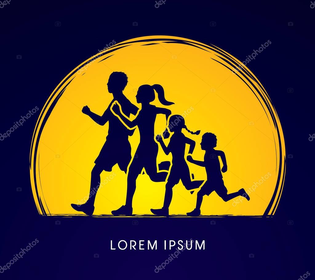 Family running silhouettes graphic vector
