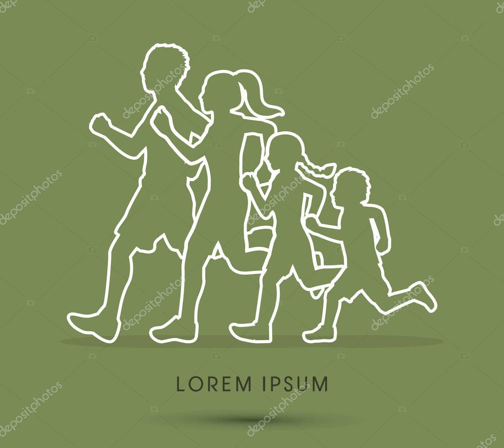 Family running silhouettes graphic vector