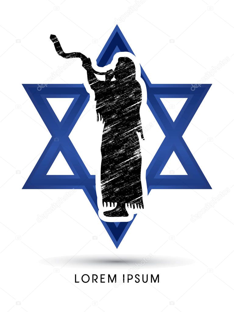 A Man Blowing the shofar graphic vector.
