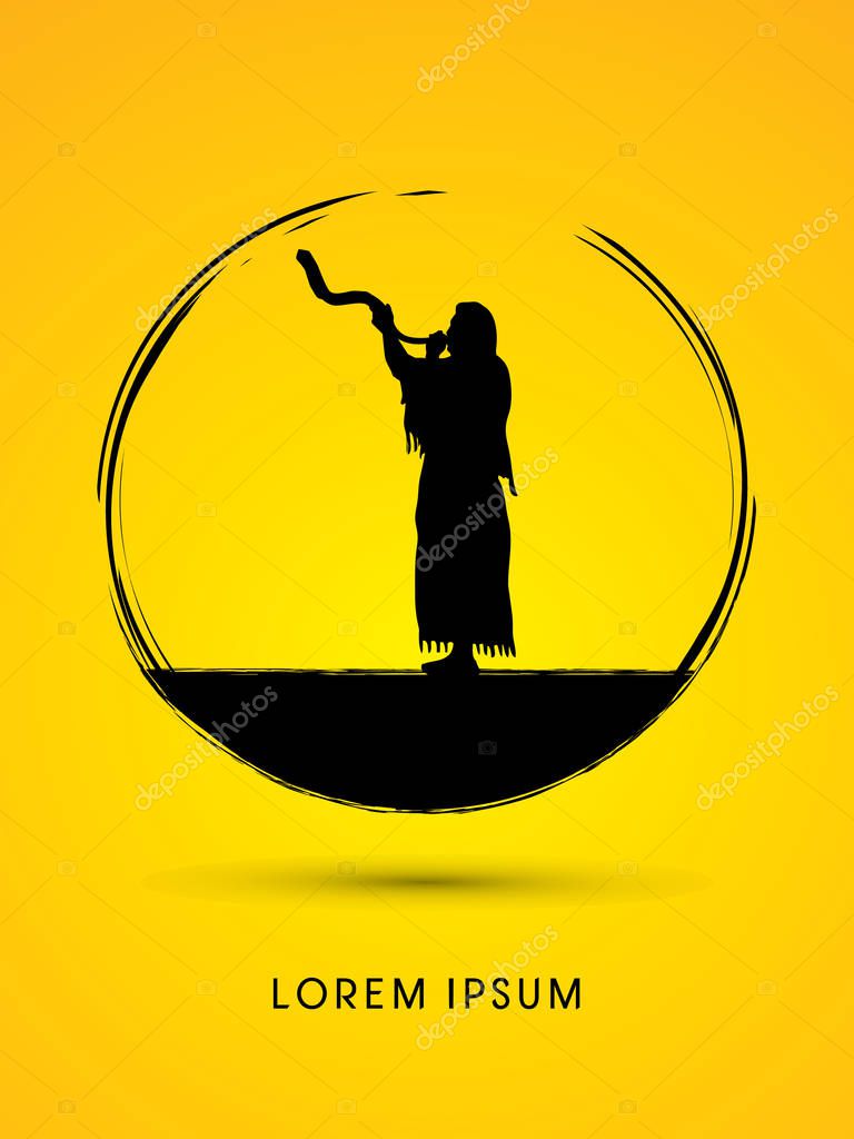 A Man Blowing the shofar graphic vector.