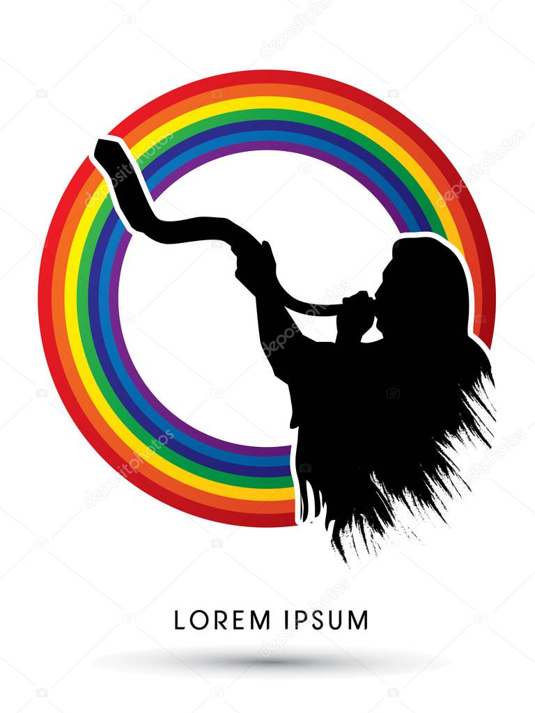 A Man Blowing the shofar graphic vector.