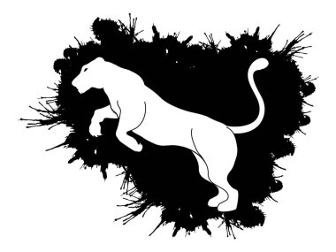 Panther or Lioness jumping  clipart