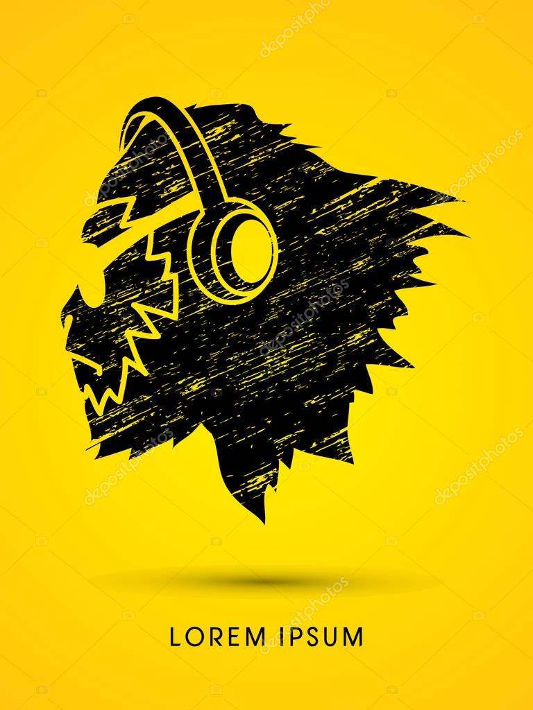 Face Gorilla with sun glasses and headphone, designed using grunge brush graphic vector