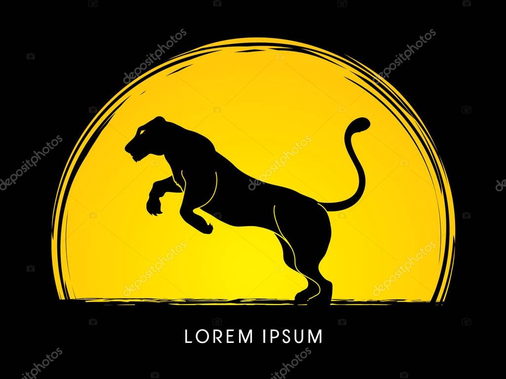 Panther or Lioness jumping designed on moonlight background graphic vector.