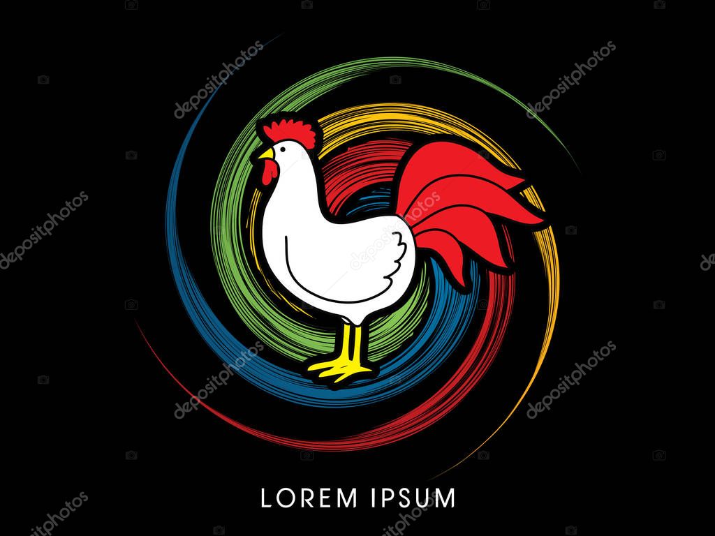 Chicken designed on spin wheel background graphic vector