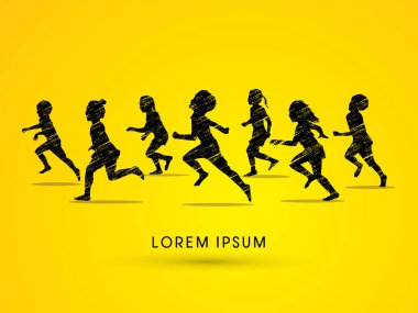 Vektör çalıştıran siluet çocuklar.