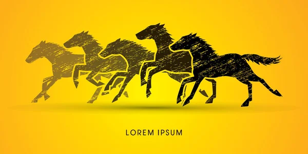 5 Caballos corriendo gráfico — Vector de stock