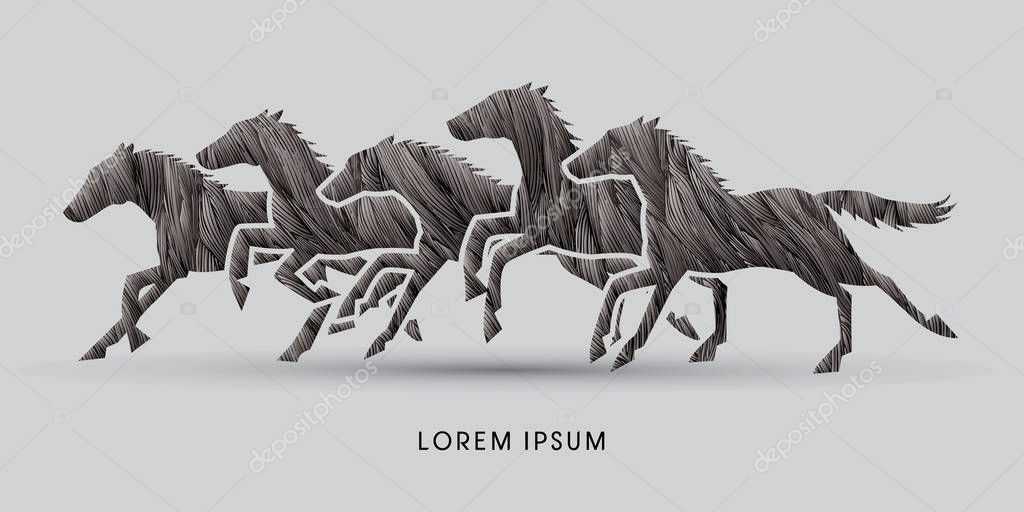 5 Horses running graphic vector