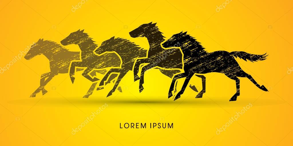 5 Horses running graphic vector