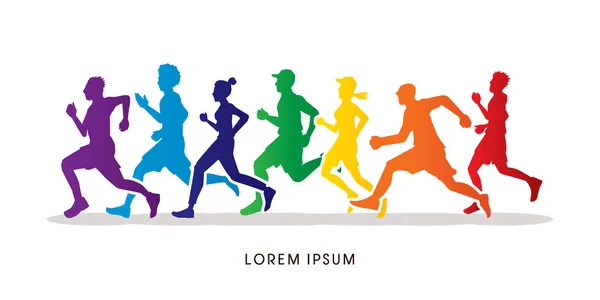 Grupp människor som springer maraton — Stock vektor