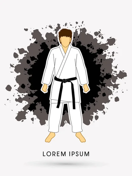Traje de karate con cinturones negros de artes marciales — Archivo Imágenes Vectoriales