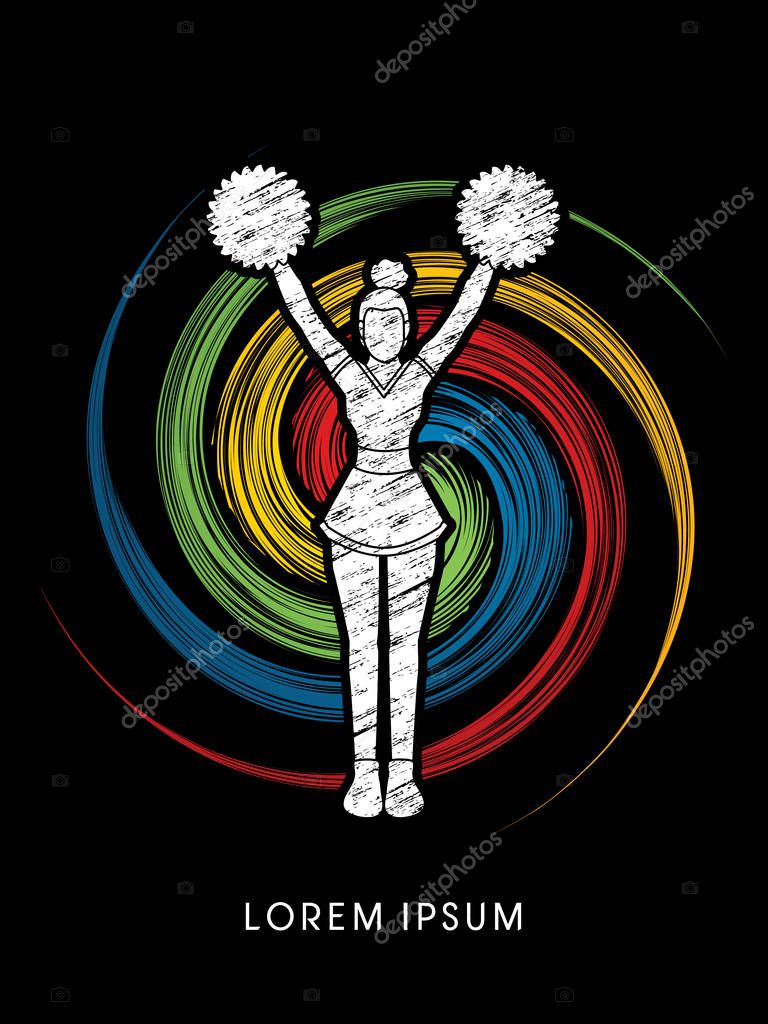 Cheerleader Standing designed using grunge brush on spin circle background graphic vector