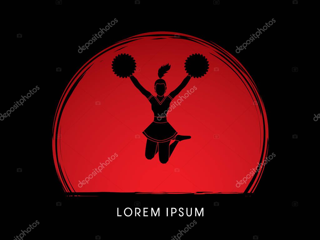 Cheerleader jumping designed on sunset or sunrise background graphic vector