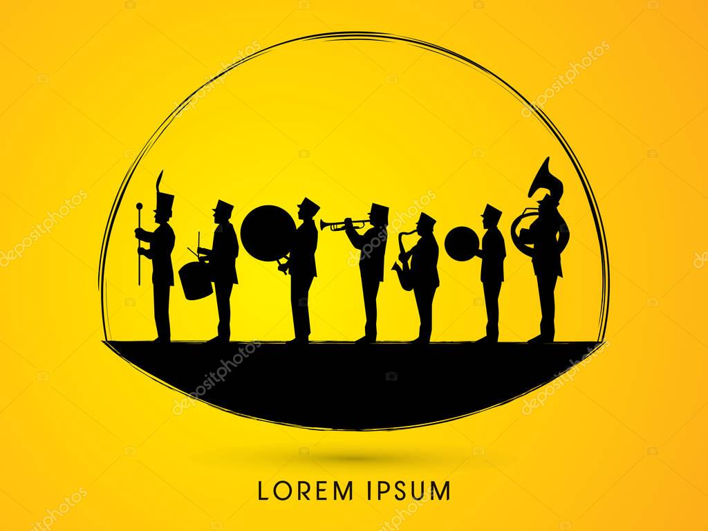 Silhouette Marching Band, parade, graphic vector.