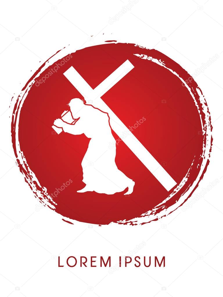 Silhouette, Jesus Christ carrying cross graphic vector
