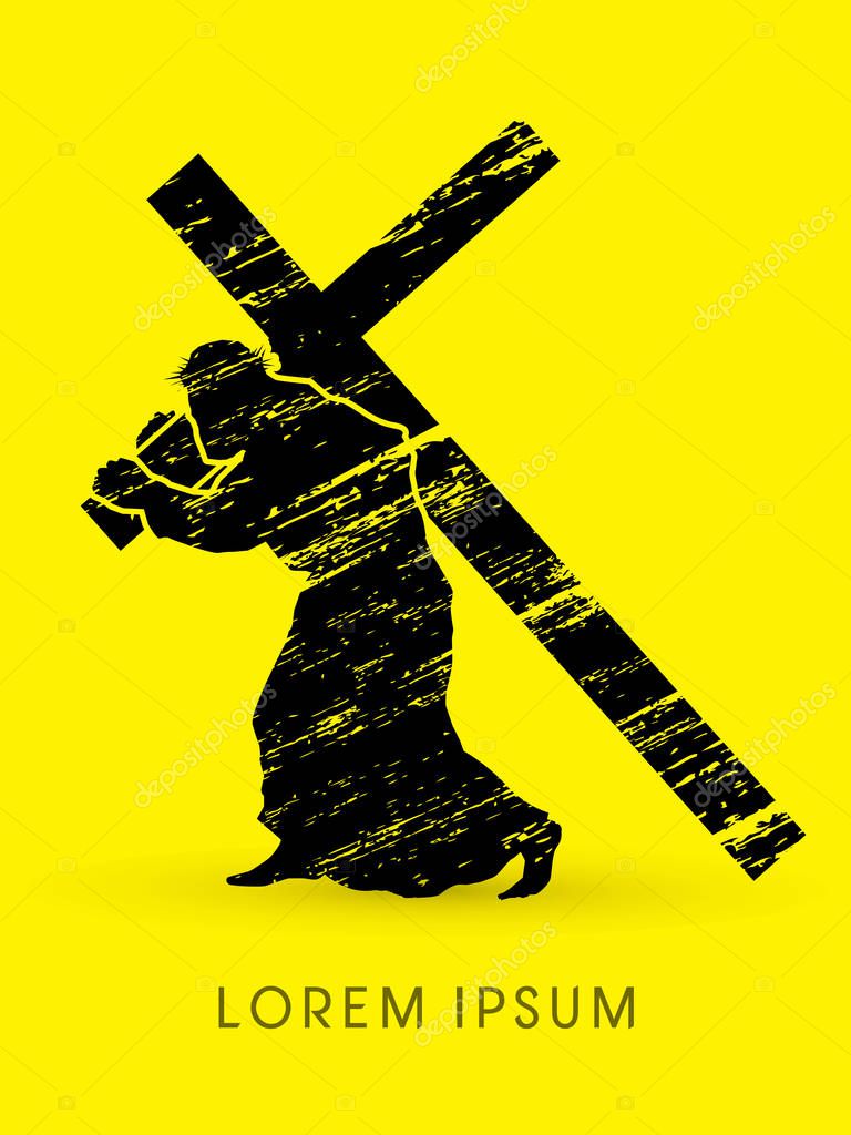 Silhouette, Jesus Christ carrying cross graphic vector