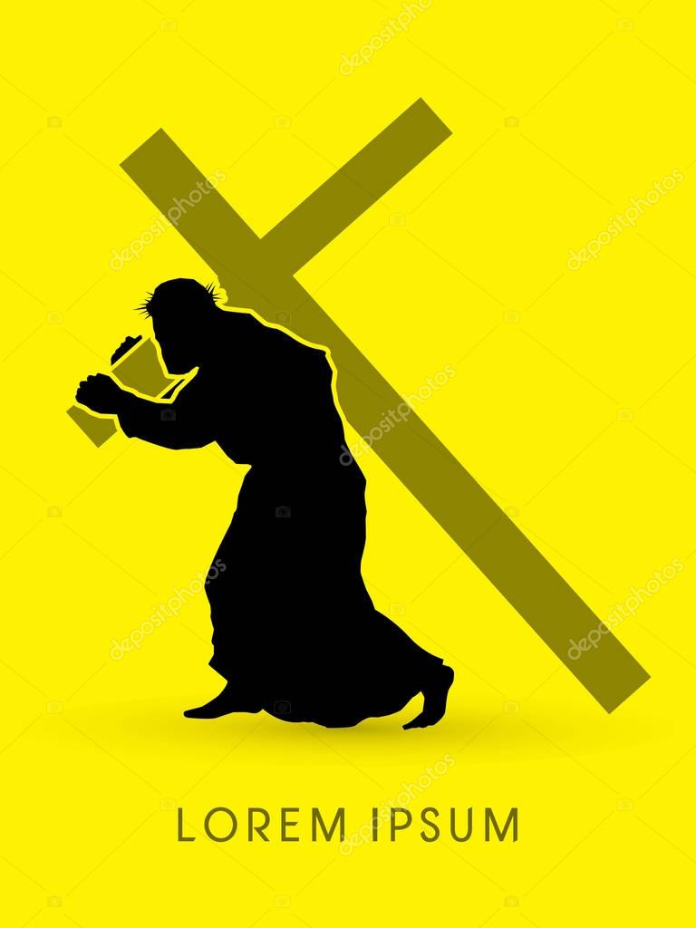 Silhouette, Jesus Christ carrying cross graphic vector