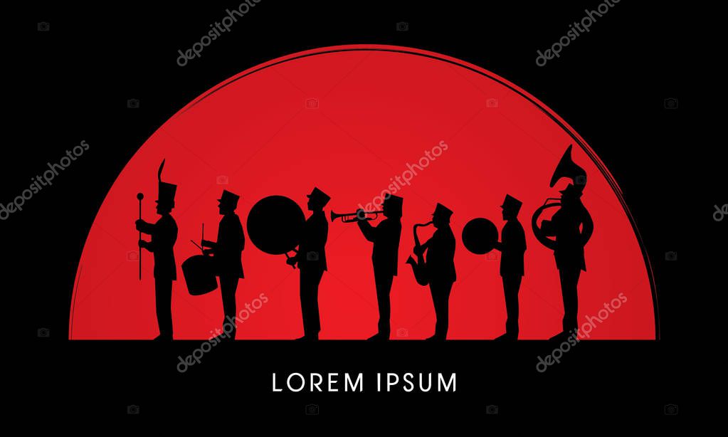 Silhouette Marching Band, parade, graphic vector.