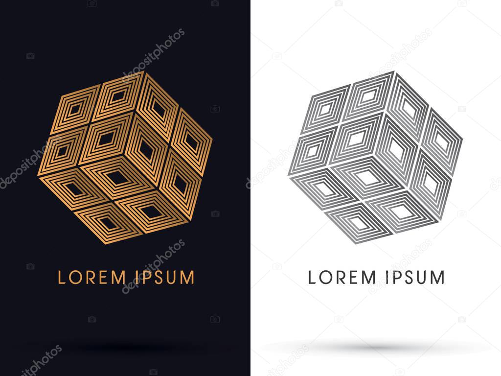 Abstract Cube, Box , designed using gold geometric square, logo, symbol, icon, graphic, vector.