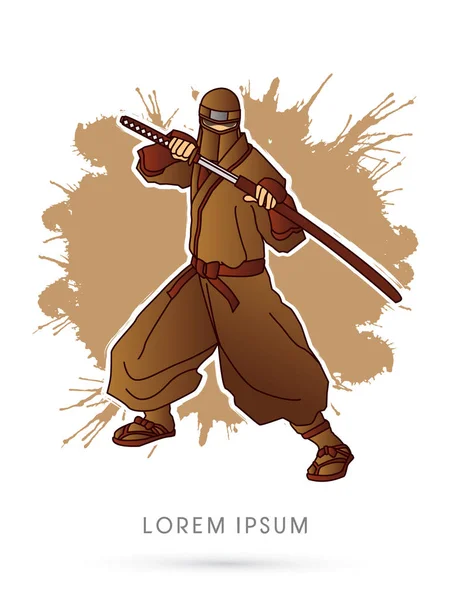 Ninja and sword graphic — Stock Vector