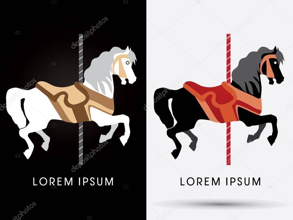 Black and white Carousel horse graphic vector.