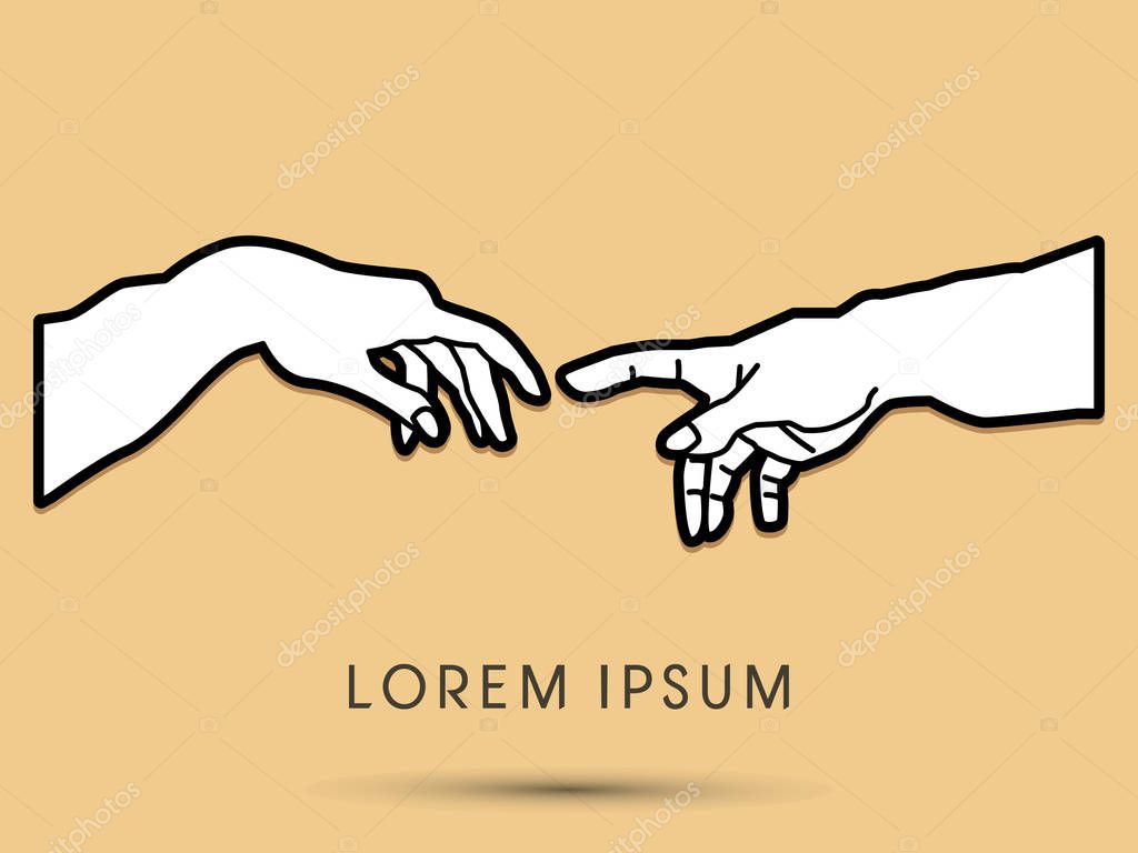 Silhouette, God and Adam's hands, graphic vector.