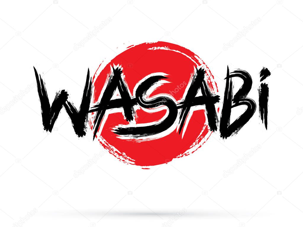Wasabi text, graphic vector.On grunge cycle background.