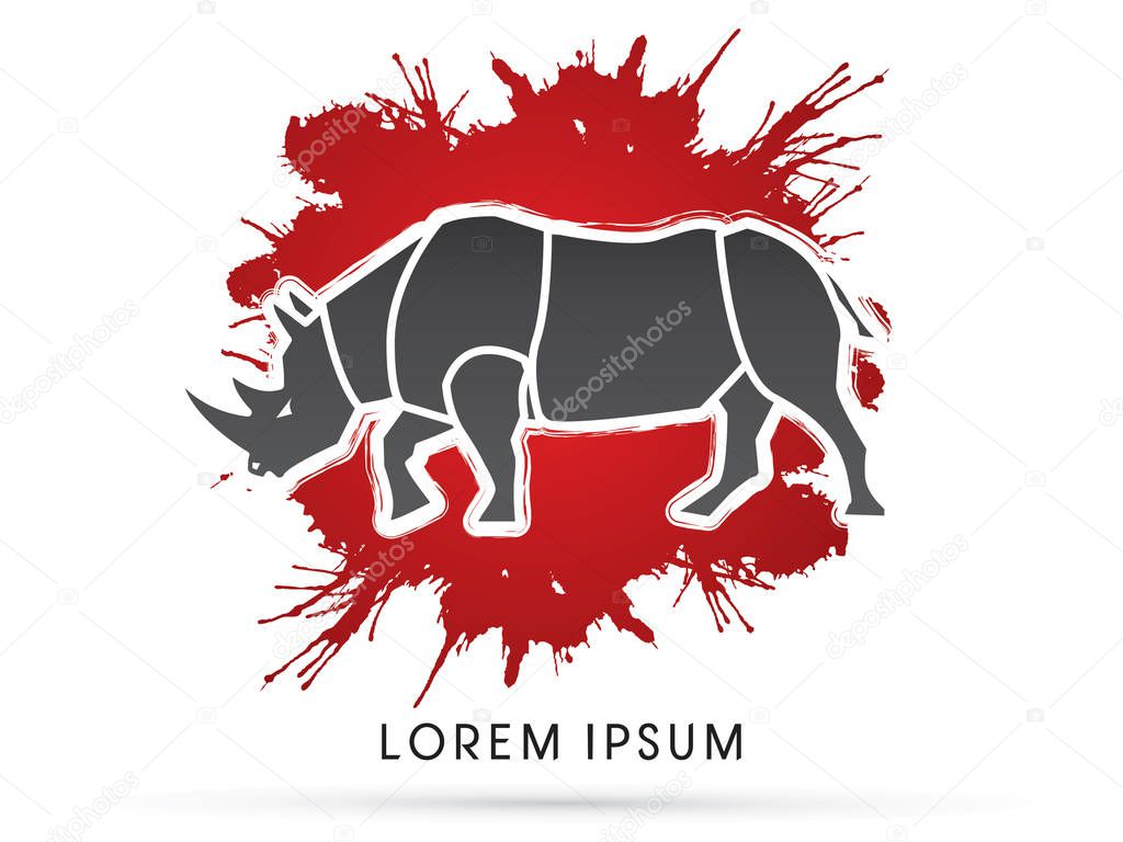 Stop kill Rhino, Big horn, on splash grunge blood background vector.