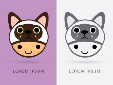 Gülücük çocuk kafa şapkasını Siyam kedisi