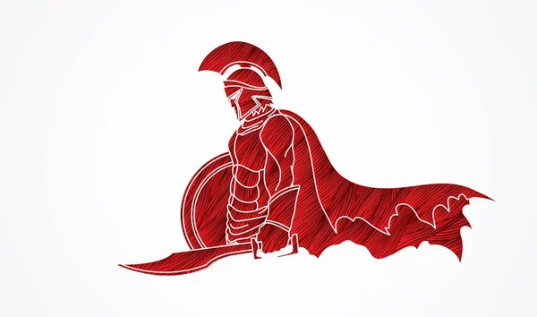 Spartanischer Krieger mit Schwert und Schild. — Stockvektor