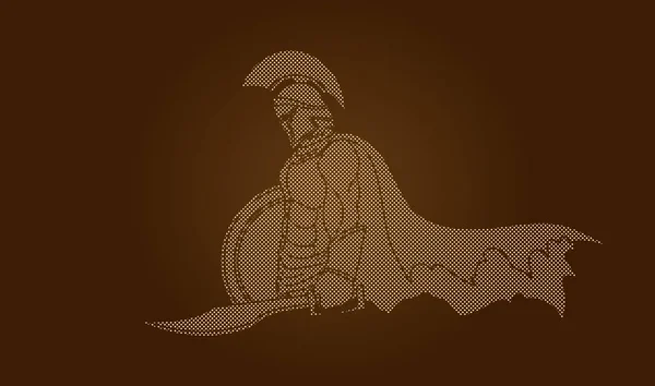 Guerrero espartano con espada y escudo. — Vector de stock