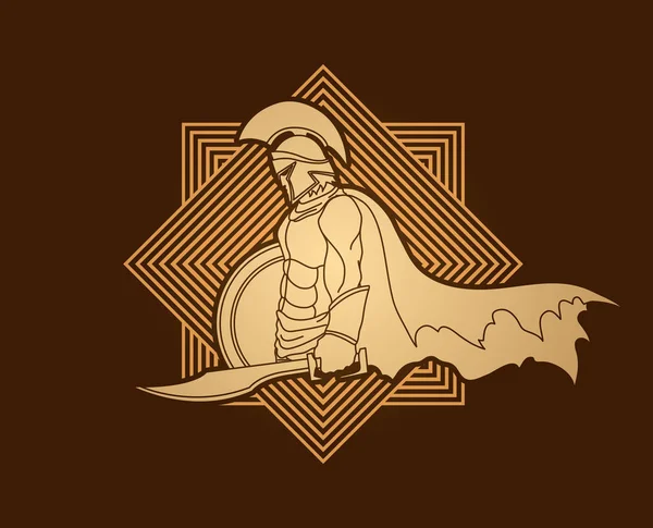 Guerrero espartano con espada y escudo. — Archivo Imágenes Vectoriales