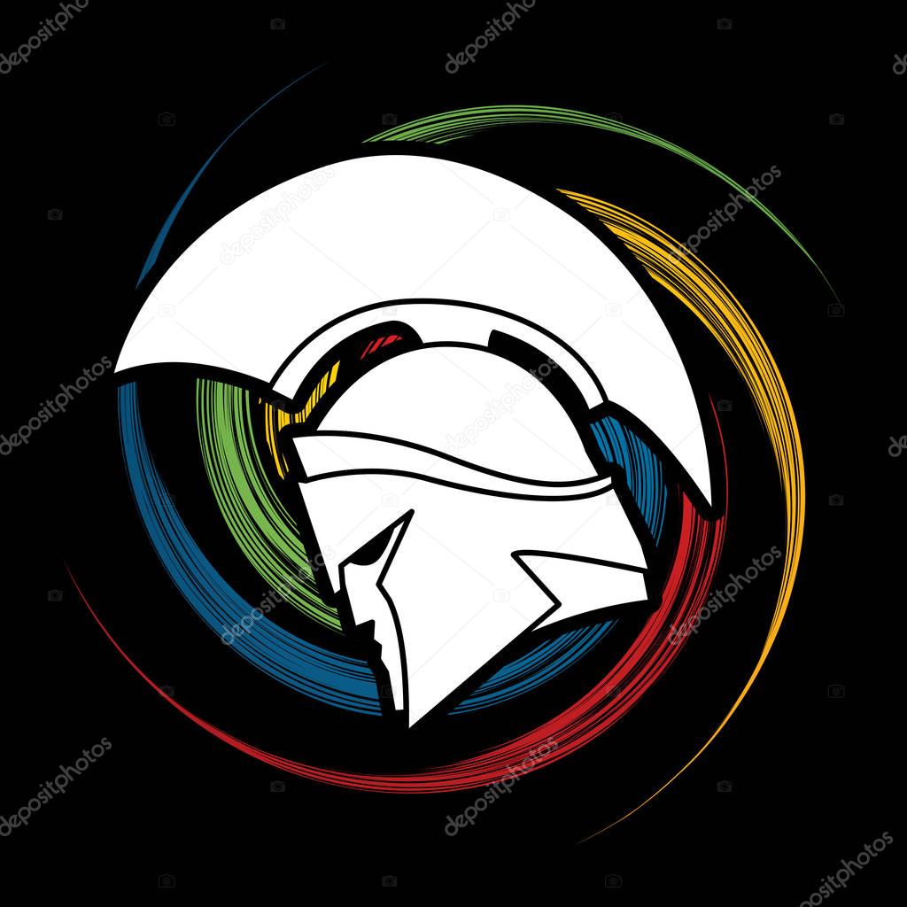 Spartan warrior helmet designed on spin wheel graphic vector.