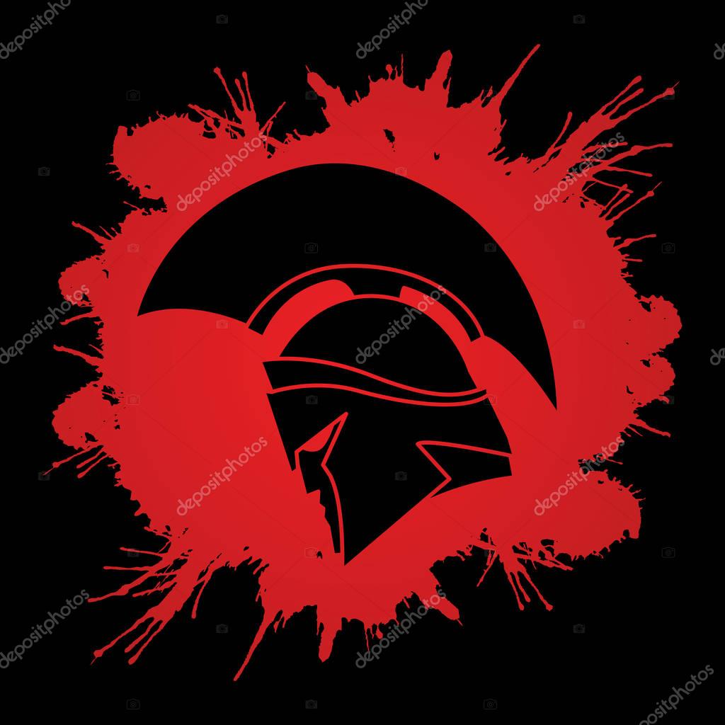 Spartan warrior helmet designed on splatter blood graphic vector.