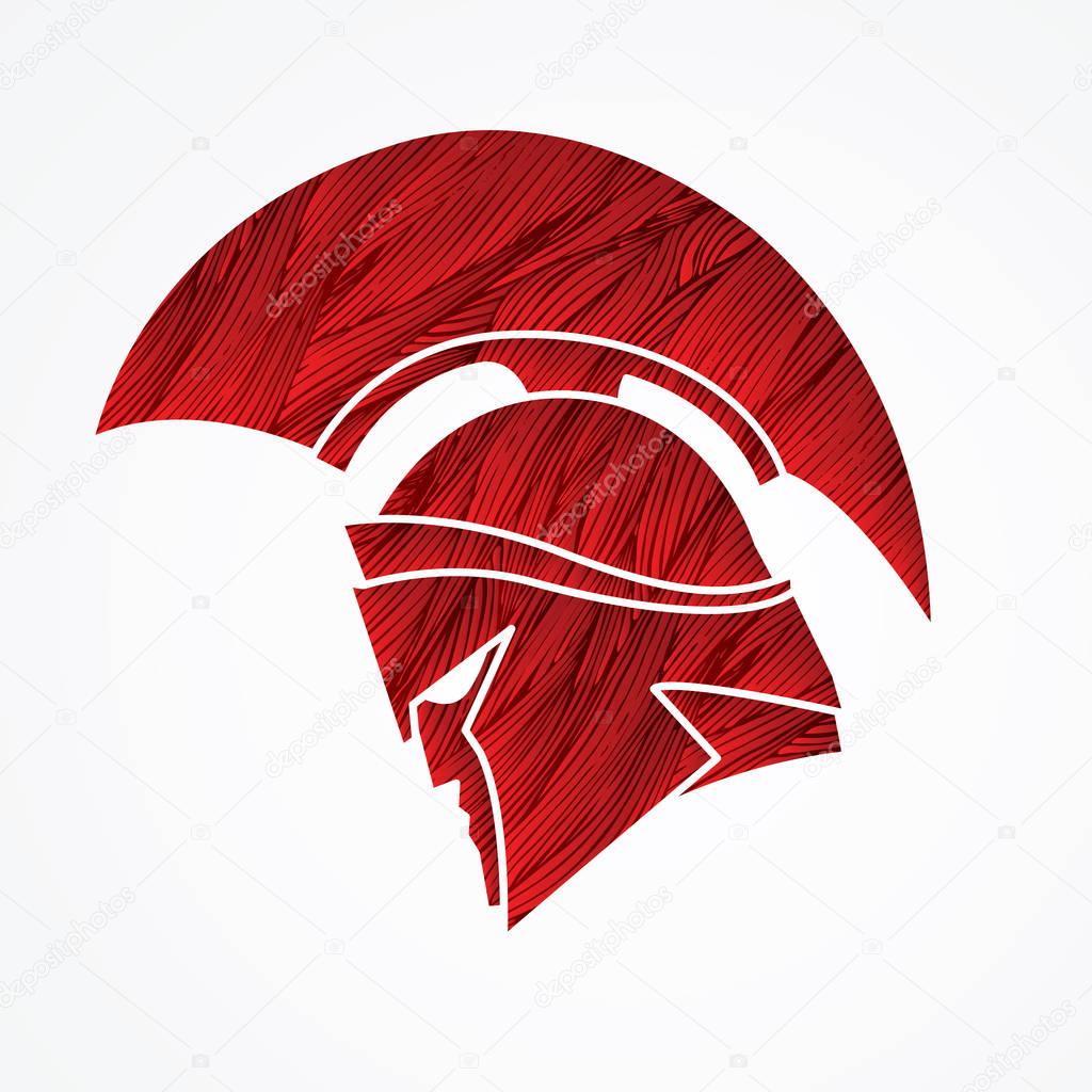 Spartan warrior helmet designed using red grunge brush graphic vector.