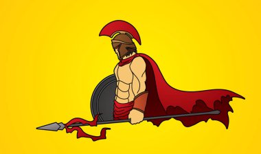 Mızraklı ve kalkanlı Spartalı savaşçı.