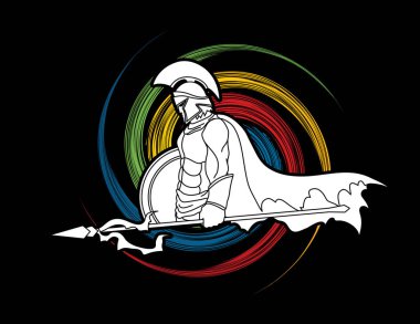 Mızraklı ve kalkanlı Spartalı savaşçı.