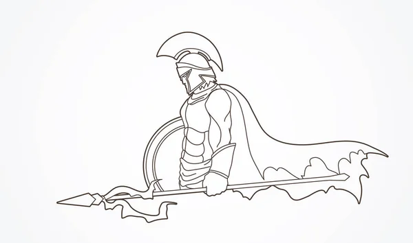 Guerrero espartano con lanza y escudo — Vector de stock