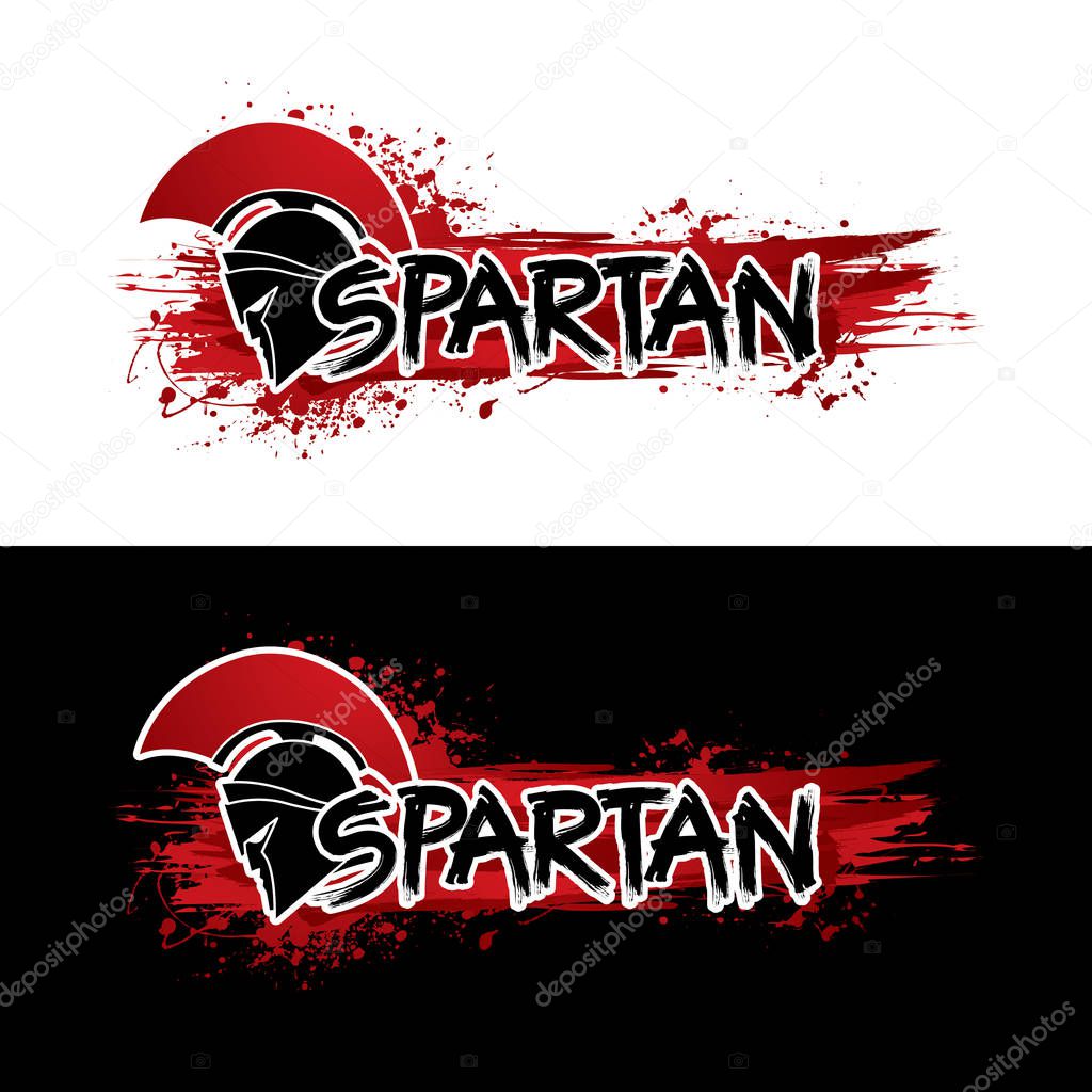 Spartan text designed with helmet warrior graphic vector.