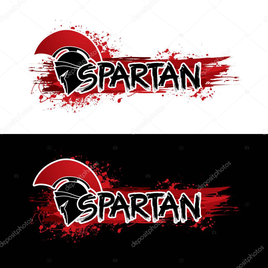 Spartan text designed with helmet warrior graphic vector.