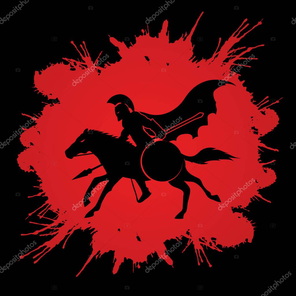 Spartan warrior riders with a spear ready to fight designed on splatter blood background graphic vector