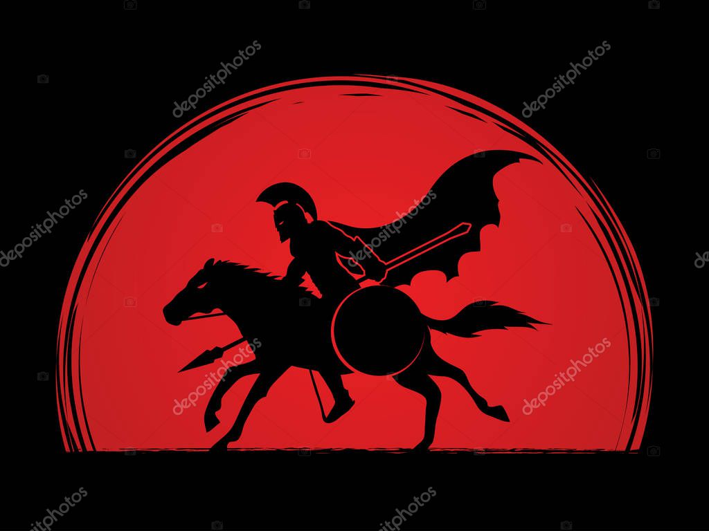 Spartan warrior riders with a spear ready to fight designed on sunlight background graphic vector