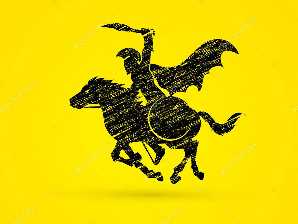 Spartan warrior riders with a sword ready to fight designed using grungy brush graphic vector