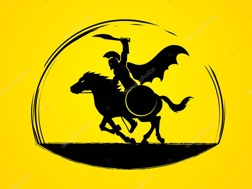 Spartan warrior riders with a sword ready to fight graphic vector