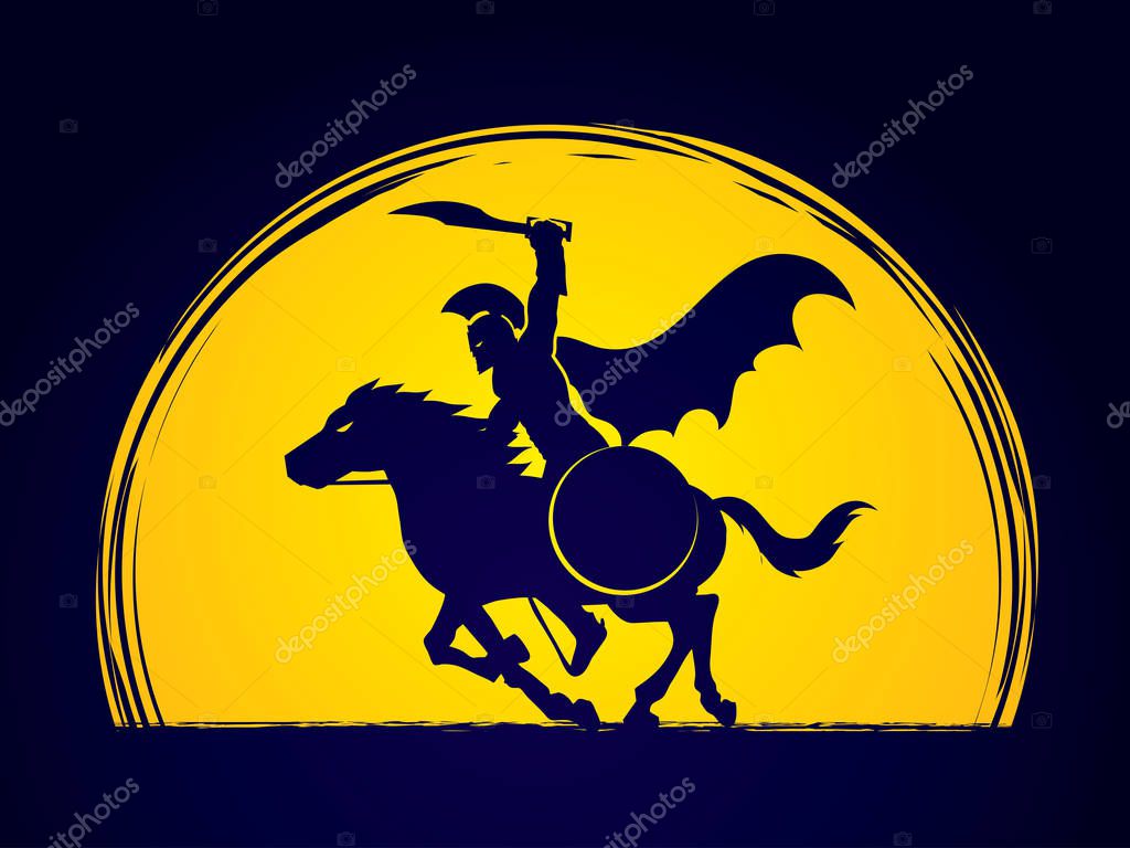 Spartan warrior riders with a sword ready to fight designed on moonlight background graphic vector
