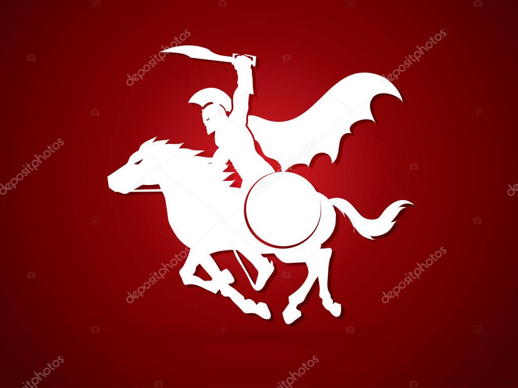 Spartan warrior riders with a sword ready to fight graphic vector