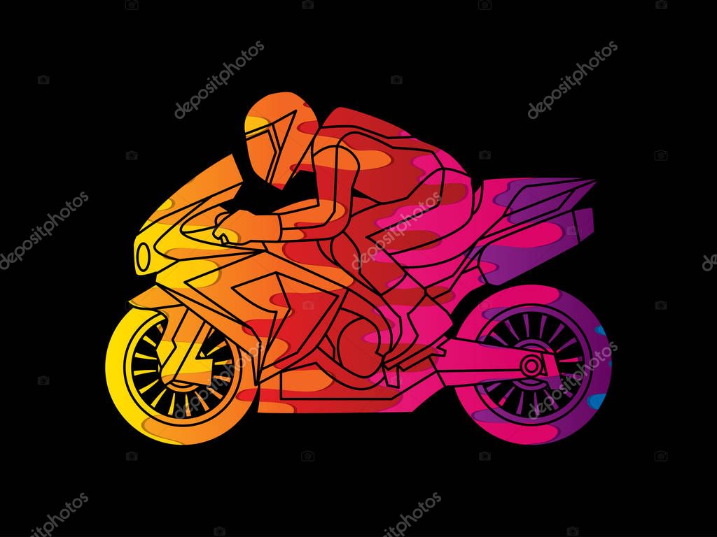 Motorcycle racing side view designed using melting colors graphic vector.