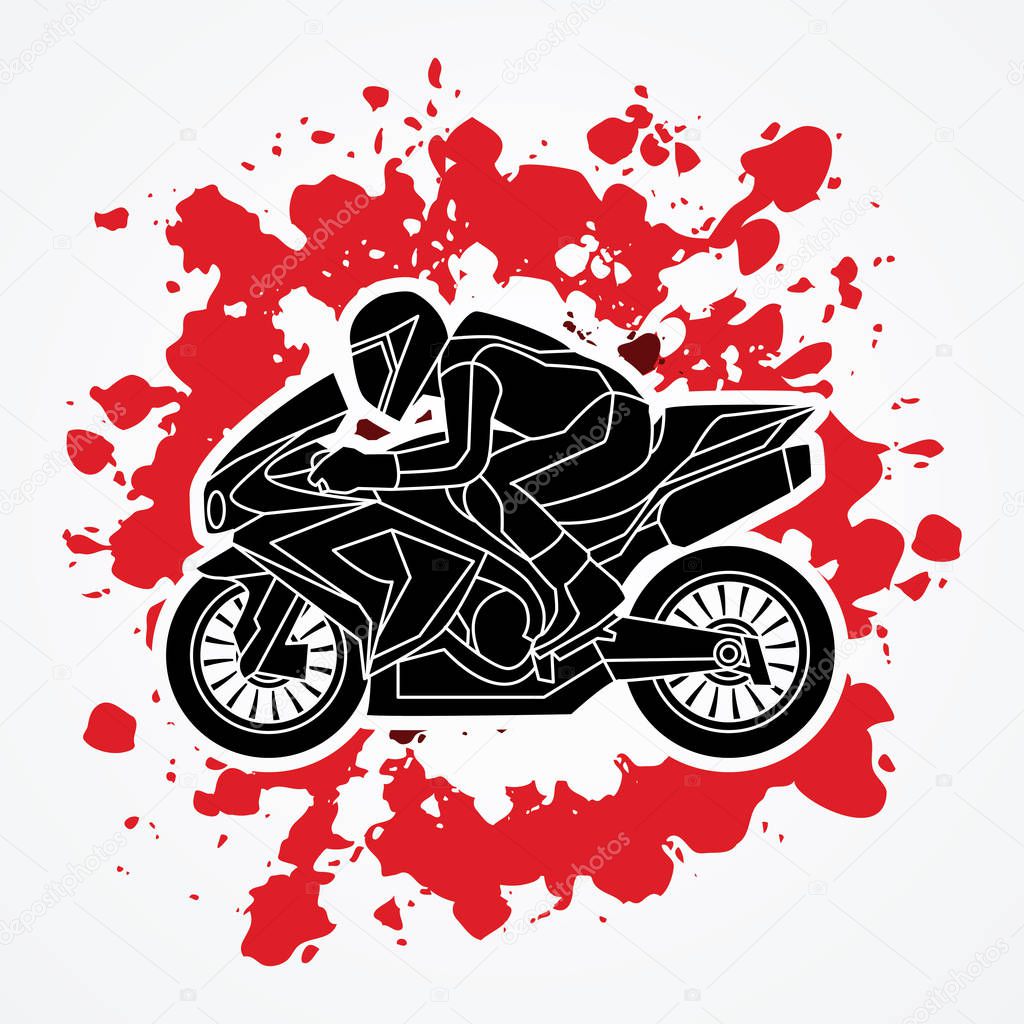 Motorcycle racing side view designed on splatter blood background graphic vector.